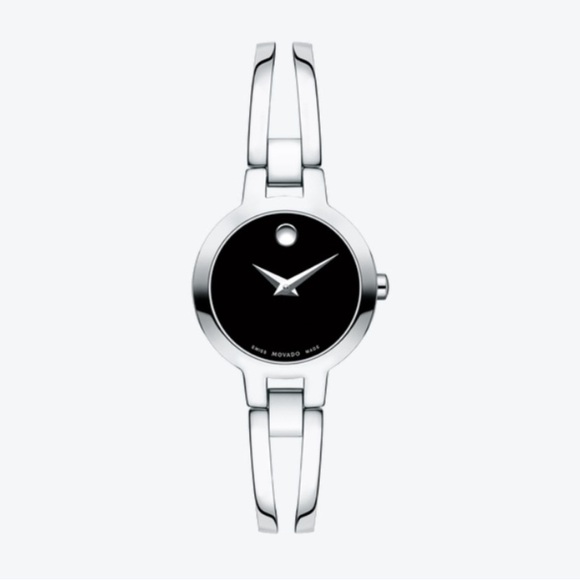 Movado Accessories - Movado Museum bangle bracelet women’s silver watch with black face